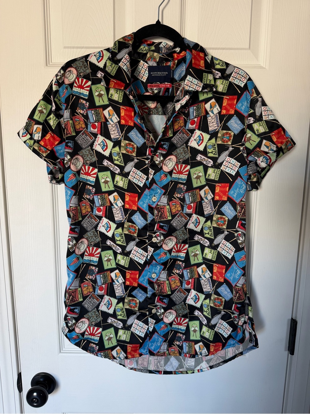 Scotch & Soda Patterned Short-Sleeve Button-Up Multicolor Travel Patch Print